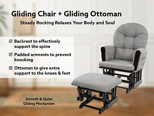 Brisbane Nursery Glider & Ottoman Sets, Swivel Glider Recliner Nursery Rocking Chair, Nursery Glider Rocker with Ottoman, Reclining Gliders & Chairs for Breastfeeding, Reading - Espresso/Dark Gray