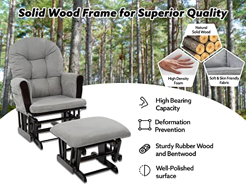 Brisbane Nursery Glider & Ottoman Sets, Swivel Glider Recliner Nursery Rocking Chair, Nursery Glider Rocker with Ottoman, Reclining Gliders & Chairs for Breastfeeding, Reading - Espresso/Dark Gray