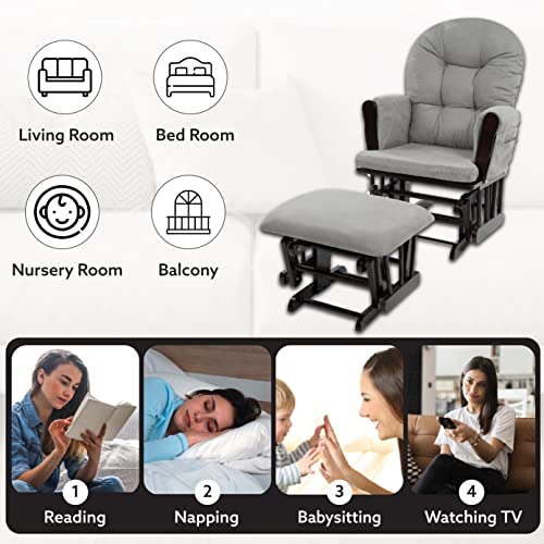 Brisbane Nursery Glider & Ottoman Sets, Swivel Glider Recliner Nursery Rocking Chair, Nursery Glider Rocker with Ottoman, Reclining Gliders & Chairs for Breastfeeding, Reading - Espresso/Dark Gray