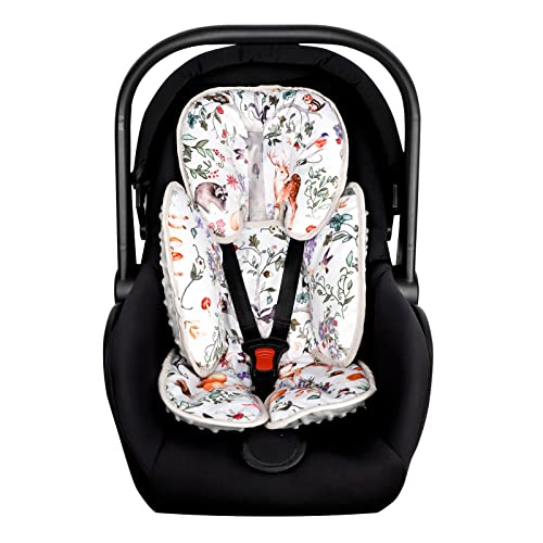 CARUILI 2-in-1 Car Seat Head Body Support, Reversible Infant Car Seat Insert for Newborn Boys Girls, Soft Carseat Cushion Preect for Baby Car Seats, Strollers, Bouncers, Woodland Animal