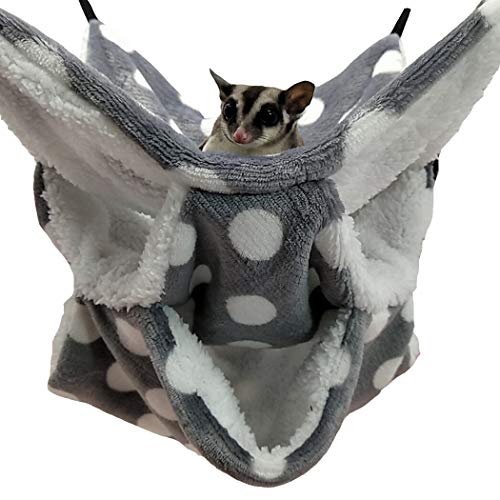 WOWOWMEOW Small Animal Cage Hanging Bunkbed Hammock Warm Fleece Bed for Sugar Glider Ferret Squirrel (Grey-Dots)