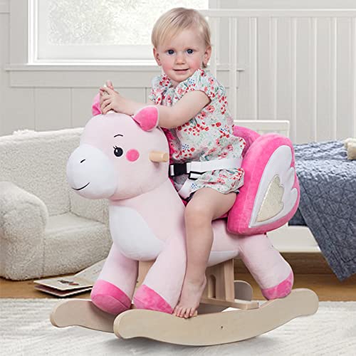 labebe - Baby Rocking Horse, Ride Unicorn, Kid Ride On Toy for 1-3 Year Old, Infant (Boy Girl) Plush Animal Rocker, Toddler/Child Stuffed Ride Toy (Pink)