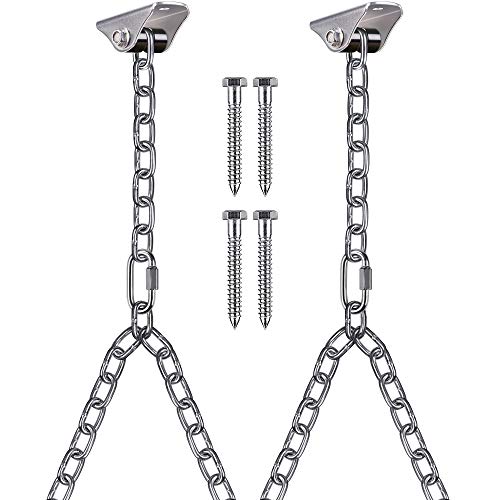Besthouse Set of 2 Heavy Duty Porch Swing Hanging Chain Kit, Hammock Chair Hardware for Indoor Outdoor Playground Hanging Chair Hammock Chair Punching Bags, 4 Screws for Wooden, 1000LB Capacity, 81"