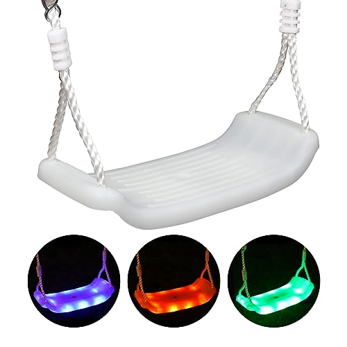 OMNISAFE Kids LED Tree Swing, Plastic Swing Seat with Adjustable Rope, Playground Swing Set Accessories for Indoor Outdoor, Included 24 Bright LED Lights and 4 Strobe Modes (1 Pack)