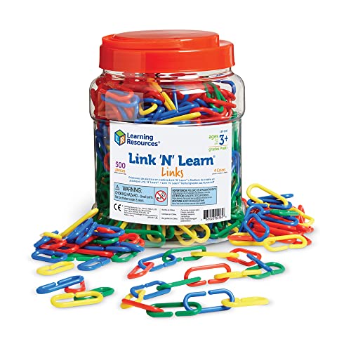 Learning Resources Link 'N' Learn Links, Bucket of 500 Assorted Color Links, Ages 3+