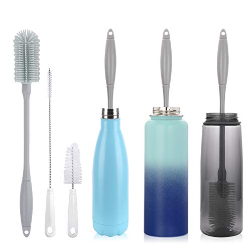 14 Silicone Bottle Brush - Cleaning Set for Sports Water Bottle, Baby Bottles, Tumbler, Drinking Glasses, Vase, Bottle Cleaner Compatible with Thermos Hydro Flask Contigo S'well Simple Modern, etc.