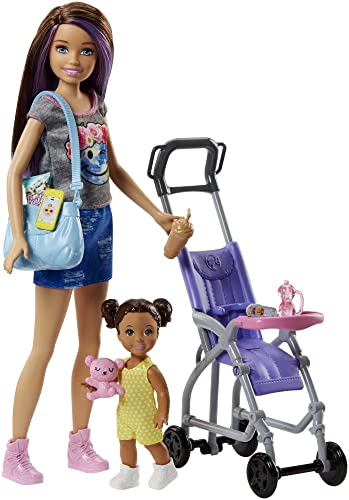 Barbie Babysitting Playset with Skipper Doll, Baby Doll, Bouncy Stroller and Themed Accessories [Amazon Exclusive]
