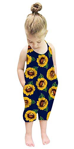 RAISEVERN Toddler Romper Jumpsuit Sunflower Infant Girl Harem Slouch Jumpsuits Kid Jumpers Summer Sleeveless Beach Party Cute Clothing with Pocket Size 2T 3T