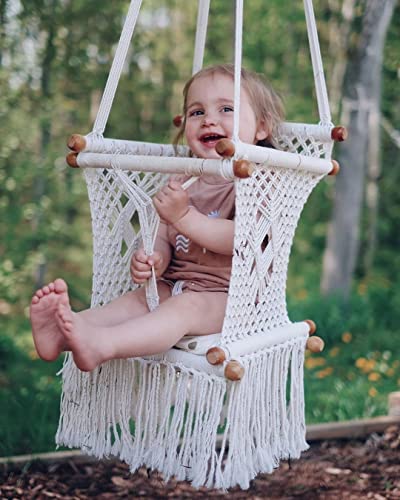 Knitt World Latest Macrame Swing Chairs-Handmade Swing-Baby Swing Chair-Toddler Swing-Indoor Swing-Hammock Chair-Baby Hammock-Outdoor Swings (Natural)
