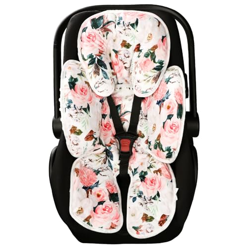 Baby Car Seat Head and Body Support Pillow, 2-in-1 Infant Car Seat Insert, Newborn Soft Cushion for Car Seat, Stroller, Bouncers, Pink Flower