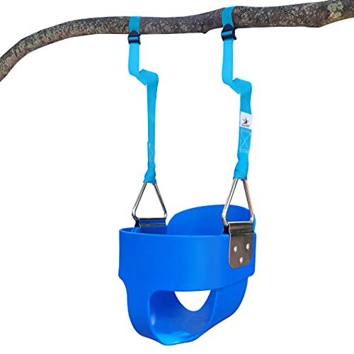 Bucket Swing Seat by Boardstar - Outdoor Kids Swing for Toddler & Baby - Comfy Molded Seat & Soft-Feel Safety Straps - Attaches Direct to Tree Branch, Swing Set or Slack Line (Blue, Full Bucket)