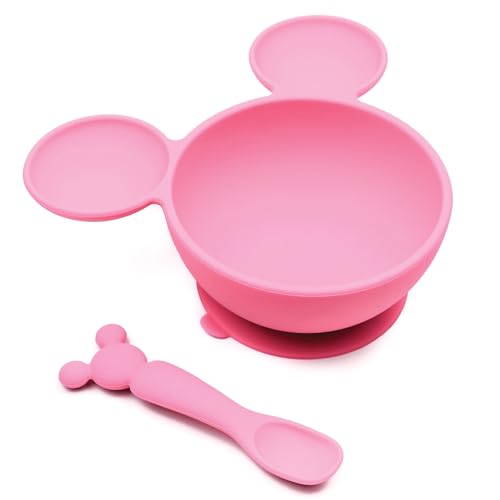 Bumkins Disney Minnie Mouse Suction Silicone Baby Feeding Set, Bowl, Lid, Spoon, BPA-Free, First Feeding, Baby Led Weaning