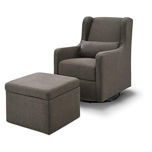 Carter's by Davinci Adrian Swivel Glider with Storage Ottoman in Charcoal Linen, Water Repellent and Stain Resistant Fabric, Greenguard Gold Certified