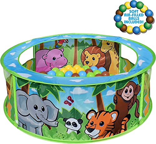 Sunny Days Entertainment Zoo Adventure Ball Pit  Indoor Pop Up Play Tent Toy for Kids and Toddlers | Colorful Balls Included