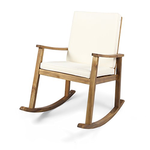 Christopher Knight Home 304648 Caspar | Outdoor Acacia Wood Rocking Chair, Teak Finish/Cream Cushion