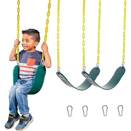 Squirrel Products 2 Pack Heavy Duty Swing Seat - Swing Set Accessories Swing Seat Replacement with Plastic Coated Chain for Easy Install - Green