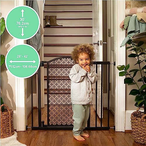 Summer Modern Home Decorative Walk-Thru Baby Gate, Metal with Bronze Finish, Decorative Arched Doorway  30 Tall, Fits Openings up to 28 to 42 Wide, Baby and Pet Gate for Doorways and Stairways