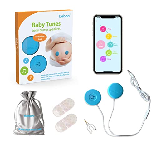 Baby-Bump Headphones  Plays and Shares Music, Sound and Voices to The Womb  Premium Baby Bump Speaker System  Including bebon Tunes APP (iOS and Android) (Blue)