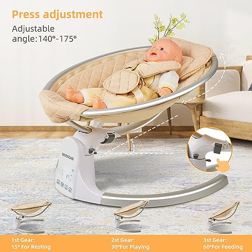 SKIEXOAD Baby Swings for Infants Electric Bouncer for Babies Baby Rocker with 5 Point Harness Belt,Adjustable backrest,5 Sway Speeds,3 time Settings,10 Music and Bluetooth,Aluminum