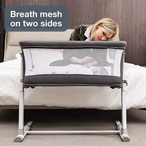 Baby Bassinet,RONBEI Bedside Sleeper,Baby Bed to Bed,Babies Crib Bed, Adjustable Portable Bed for Infant/Baby Boy/Baby Girl/Newborn (Dark Grey)