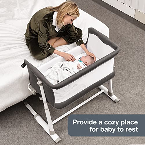 Baby Bassinet,RONBEI Bedside Sleeper,Baby Bed to Bed,Babies Crib Bed, Adjustable Portable Bed for Infant/Baby Boy/Baby Girl/Newborn (Dark Grey)
