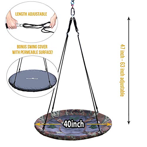 Royal Oak Giant 40 Inch Flying Saucer Tree Swing, Bonus Protective Swing Cover and Flags, 700 lb Weight Capacity, Easy Install, Steel Frame