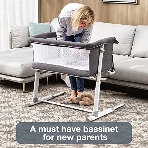 Baby Bassinet,RONBEI Bedside Sleeper,Baby Bed to Bed,Babies Crib Bed, Adjustable Portable Bed for Infant/Baby Boy/Baby Girl/Newborn (Dark Grey)