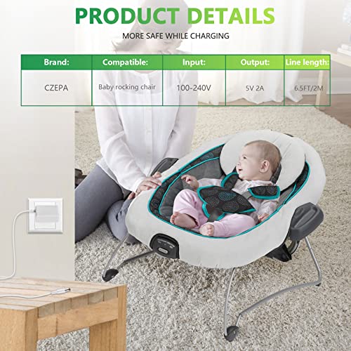 Power Cord for DuetSoothe Graco Simple Sway, Glider LX/Elite/Petite LX/Premier, DuoGlider, Sweetpeace, DuetSoothe, DuetConnect LX, Nova Baby Swing Replacement 5V Charger