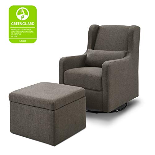 Carter's by Davinci Adrian Swivel Glider with Storage Ottoman in Charcoal Linen, Water Repellent and Stain Resistant Fabric, Greenguard Gold Certified