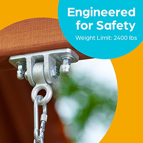 Jungle Gym Kingdom Heavy Duty Swing Hangers Playground Porch Yoga Seat Trapeze Wooden Sets Indoor Outdoor | 2400 lb Capacity | Locking Snap Hooks (1 Set of 2)