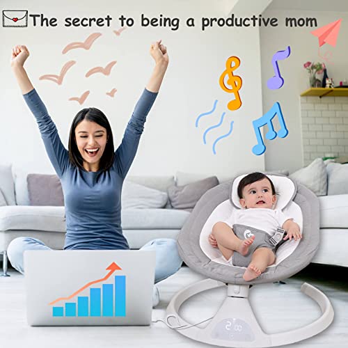 Bellababy Bluetooth Baby Swing for Infants, Compact & Portable, Intelligent Auto-Sensing, 5 Speed, 10 Lullabies, Remote Control, USB Plug-in Power, Indoor/Outdoor, 5-25 lb, 0-9 Months