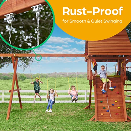 Jungle Gym Kingdom Heavy Duty Swing Hangers Playground Porch Yoga Seat Trapeze Wooden Sets Indoor Outdoor | 2400 lb Capacity | Locking Snap Hooks (1 Set of 2)