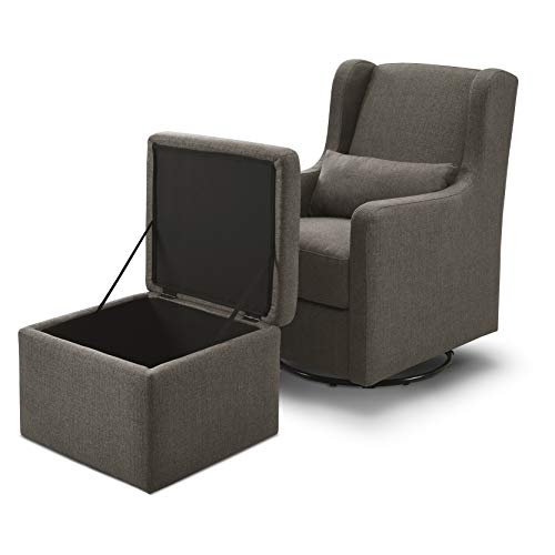 Carter's by Davinci Adrian Swivel Glider with Storage Ottoman in Charcoal Linen, Water Repellent and Stain Resistant Fabric, Greenguard Gold Certified