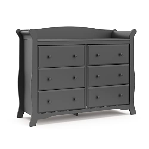 Storkcraft Avalon 6 Drawer Universal Dresser, Gray, Kids Bedroom Dresser with 6 Drawers, Wood and Composite Construction, Ideal for Nursery Toddlers Room Kids Room