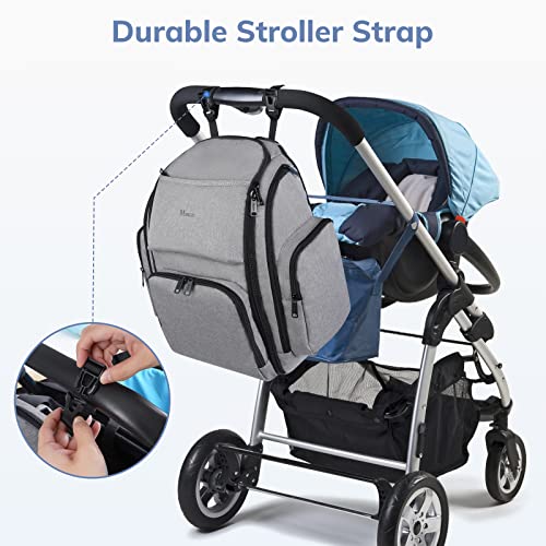Diaper Bag Backpack, Large Travel Multifunction Waterproof Baby Nappy Changing Bag for Dad Mom with Insulated Pockets, Changing Pad, Storller Straps, Mancro Maternity Baby Bag for Boys Girls, Grey