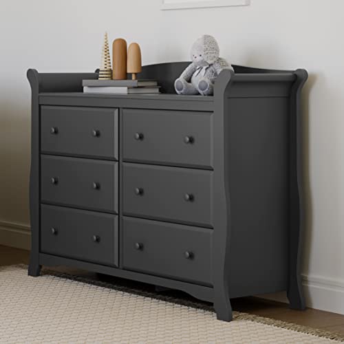 Storkcraft Avalon 6 Drawer Universal Dresser, Gray, Kids Bedroom Dresser with 6 Drawers, Wood and Composite Construction, Ideal for Nursery Toddlers Room Kids Room