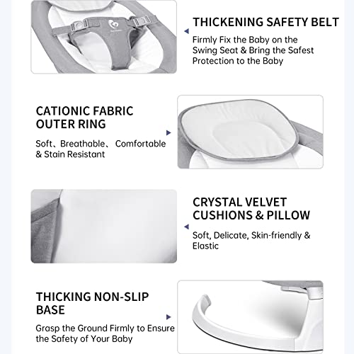 Bellababy Bluetooth Baby Swing for Infants, Compact & Portable, Intelligent Auto-Sensing, 5 Speed, 10 Lullabies, Remote Control, USB Plug-in Power, Indoor/Outdoor, 5-25 lb, 0-9 Months