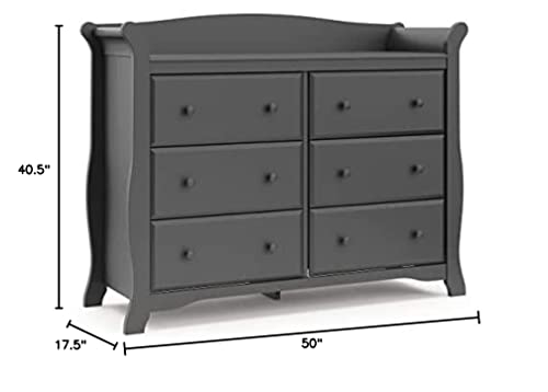 Storkcraft Avalon 6 Drawer Universal Dresser, Gray, Kids Bedroom Dresser with 6 Drawers, Wood and Composite Construction, Ideal for Nursery Toddlers Room Kids Room