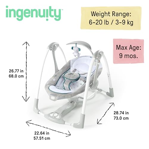 Ingenuity ConvertMe Swing-2-Seat Nash Battery-Saving Portable Swing