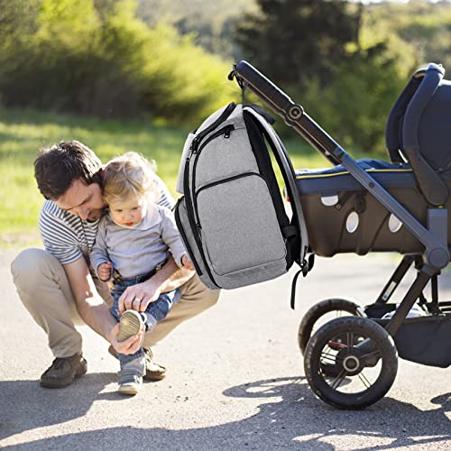 Diaper Bag Backpack, Large Travel Multifunction Waterproof Baby Nappy Changing Bag for Dad Mom with Insulated Pockets, Changing Pad, Storller Straps, Mancro Maternity Baby Bag for Boys Girls, Grey