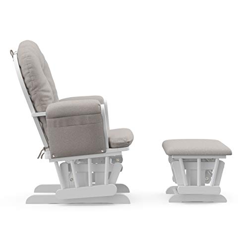 Storkcraft Premium Hoop Glider and Ottoman (White Base, Taupe Swirl Cushion)  Padded Cushions with Storage Pocket, Smooth Rocking Motion, Easy to Assemble, Solid Hardwood Base