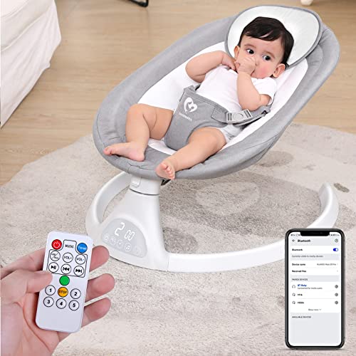 Bellababy Bluetooth Baby Swing for Infants, Compact & Portable, Intelligent Auto-Sensing, 5 Speed, 10 Lullabies, Remote Control, USB Plug-in Power, Indoor/Outdoor, 5-25 lb, 0-9 Months
