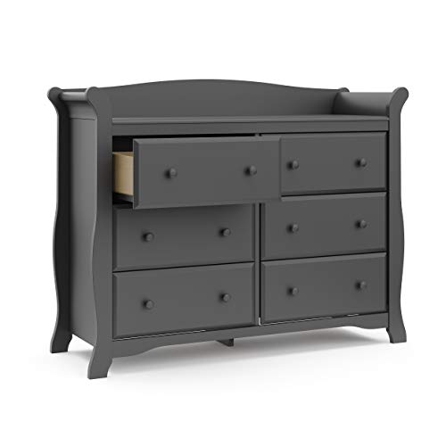 Storkcraft Avalon 6 Drawer Universal Dresser, Gray, Kids Bedroom Dresser with 6 Drawers, Wood and Composite Construction, Ideal for Nursery Toddlers Room Kids Room