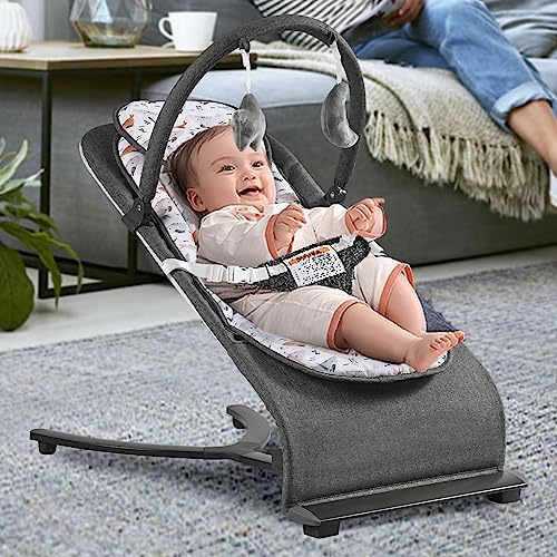 Baby Bouncer CR012-1-Grey Baby Bouncer, Portable Bouncer for Baby,Baby Bouncers for Infants with 3-Point Harness 0-6 Months Grey