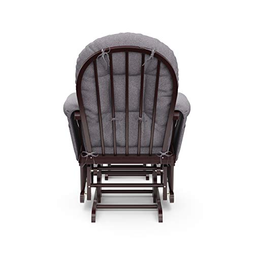 Storkcraft Premium Hoop Glider and Ottoman (Espresso Base, Gray Swirl Cushion)  Padded Cushions with Storage Pocket, Smooth Rocking Motion, Easy to Assemble, Solid Hardwood Base