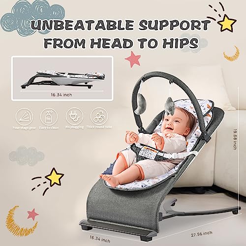 Baby Bouncer CR012-1-Grey Baby Bouncer, Portable Bouncer for Baby,Baby Bouncers for Infants with 3-Point Harness 0-6 Months Grey