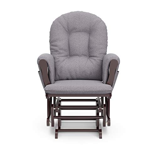 Storkcraft Premium Hoop Glider and Ottoman (Espresso Base, Gray Swirl Cushion)  Padded Cushions with Storage Pocket, Smooth Rocking Motion, Easy to Assemble, Solid Hardwood Base