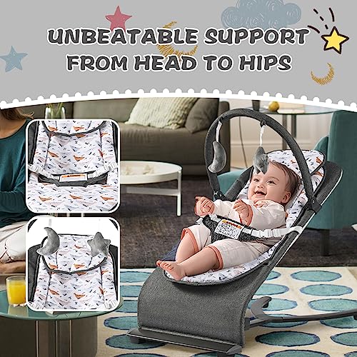 Baby Bouncer CR012-1-Grey Baby Bouncer, Portable Bouncer for Baby,Baby Bouncers for Infants with 3-Point Harness 0-6 Months Grey