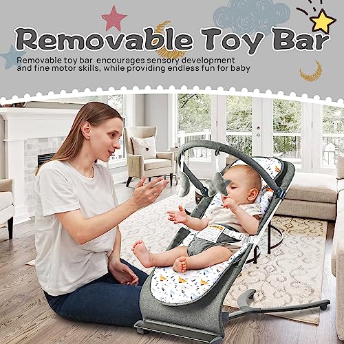 Baby Bouncer CR012-1-Grey Baby Bouncer, Portable Bouncer for Baby,Baby Bouncers for Infants with 3-Point Harness 0-6 Months Grey