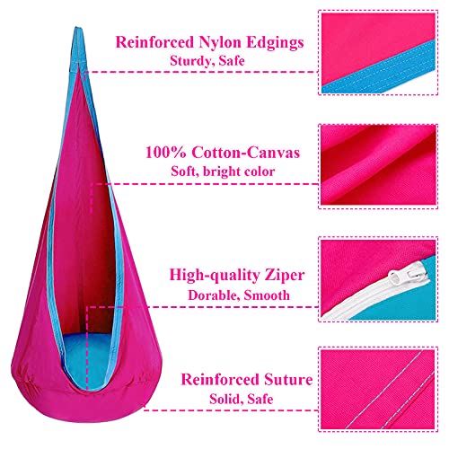 C-CHAIN Swing Pod Chair for Kids 100% Cotton Hammock Chair with Durable Air Cushion, Child Swing Seat Nest with Adjustable Rope, All Accessories Included (Rose)